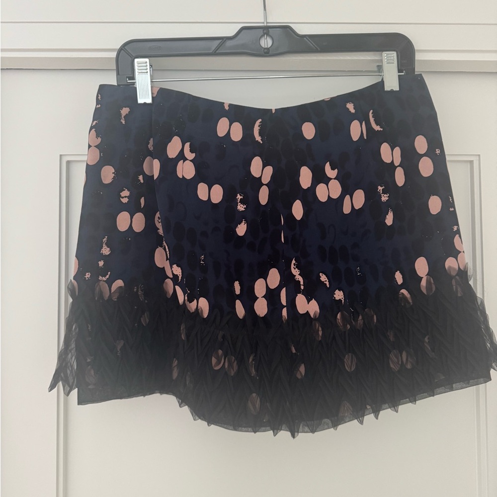 Navy Mini Skirt with Blush Dot Print